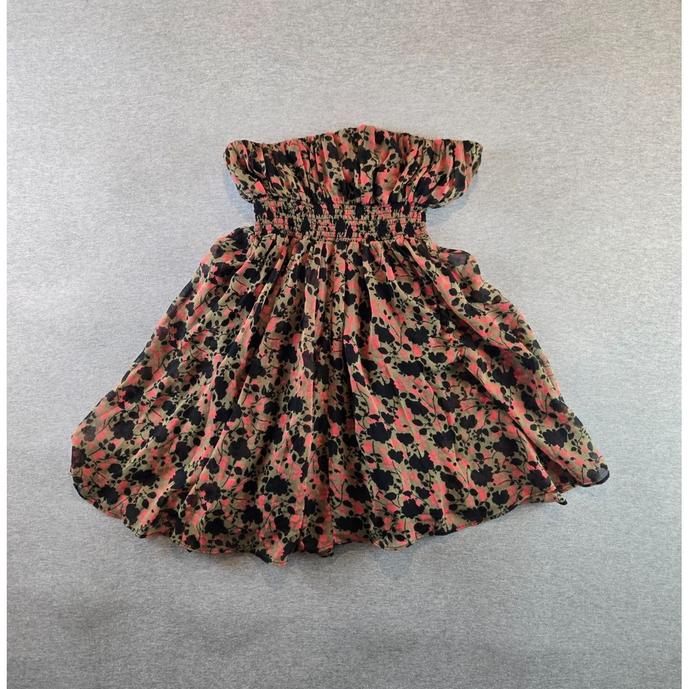 Kimchi Blue Mini Dress Small Brown Red Floral Babydoll Sheer Lined Strapless